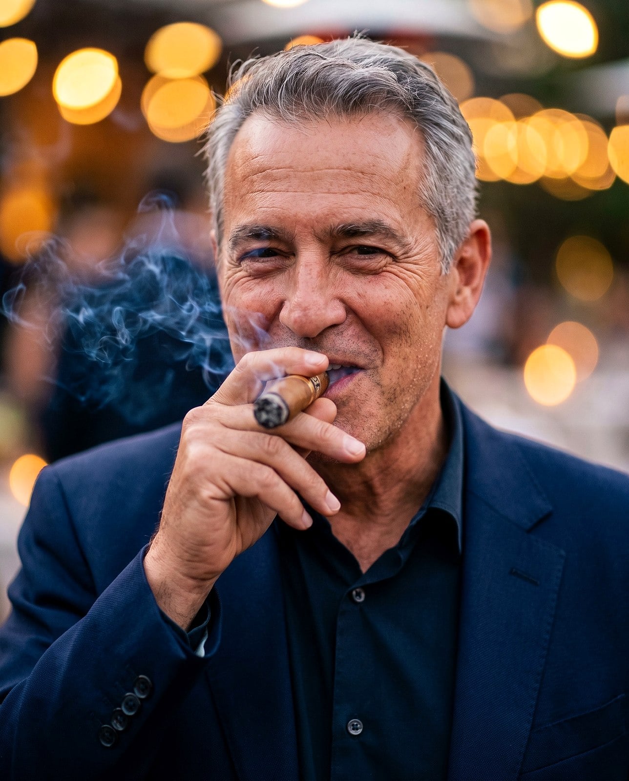 Guest savoring a premium cigar